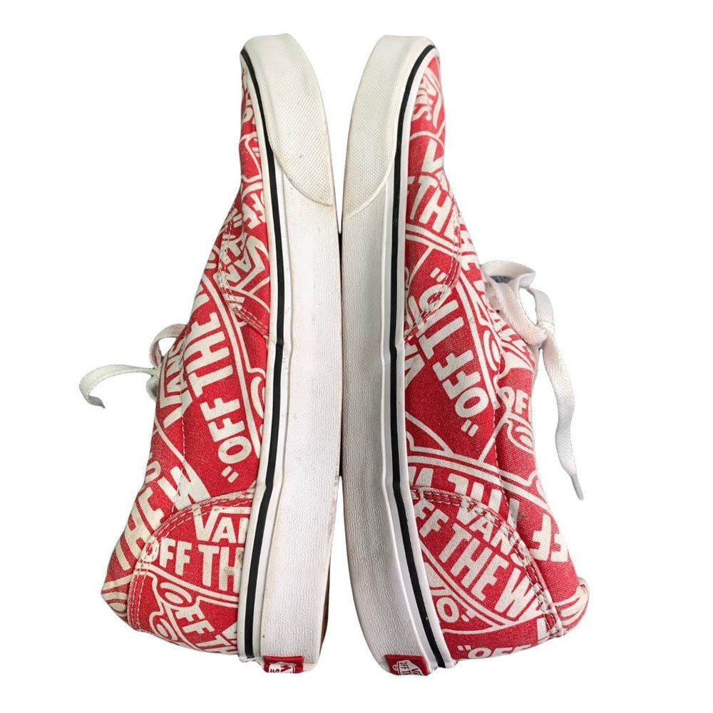 Vans Off the Wall Sneakers size 11 Allover Print Logos Spellout Red White Low - Picture 5 of 8